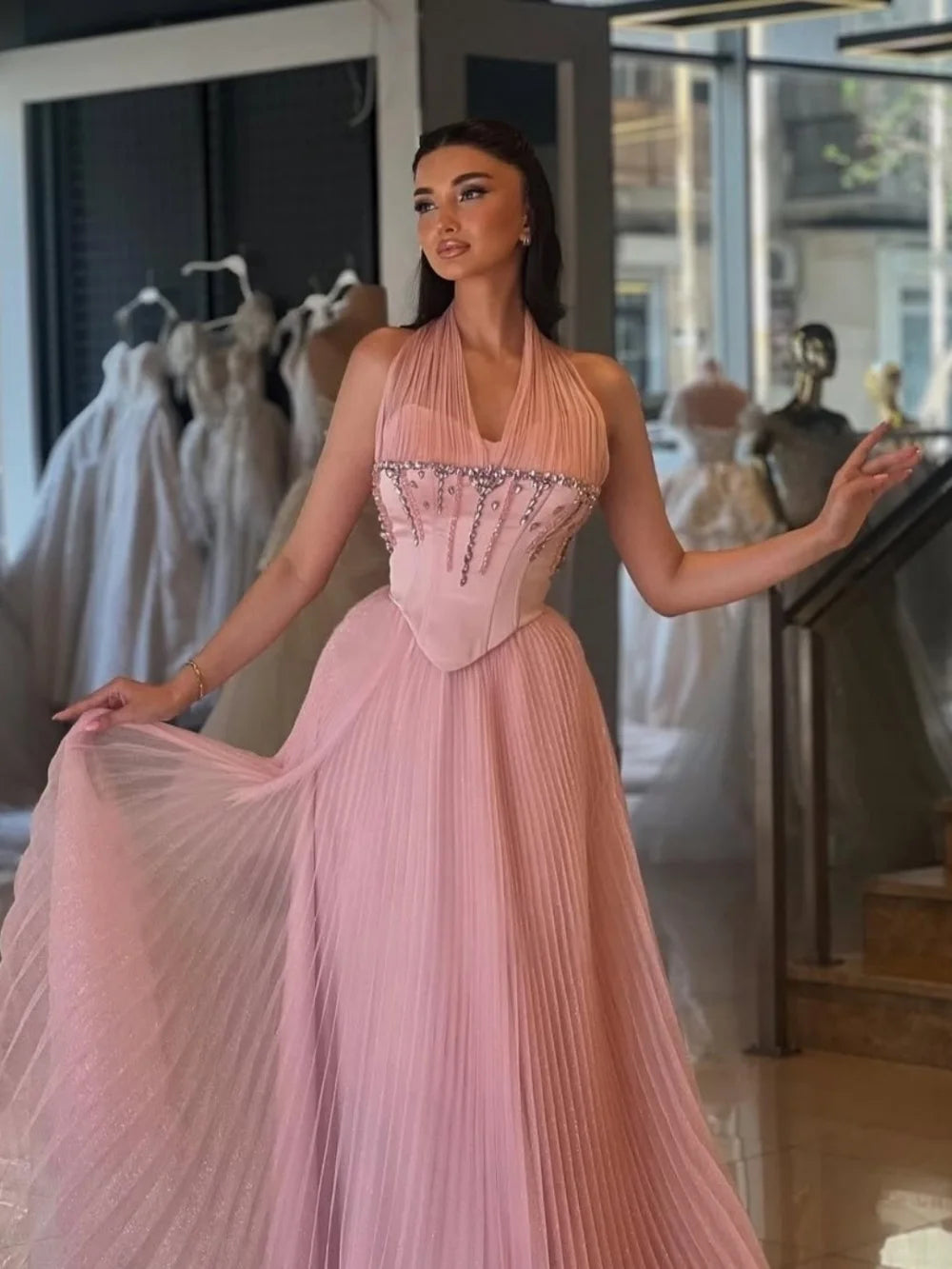 One-Shoulder Beaded Bridesmaid Dress | A-Line Satin Evening Gown | Wedding Guest Dress