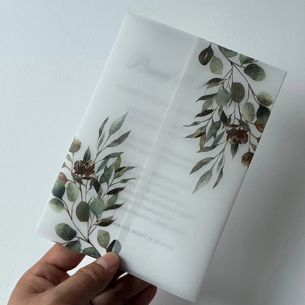 20pcs Watercolor flower Vellum  Wrap suitable for a 5 x 7 Wedding Invitation,vellum jacket,custom invitation