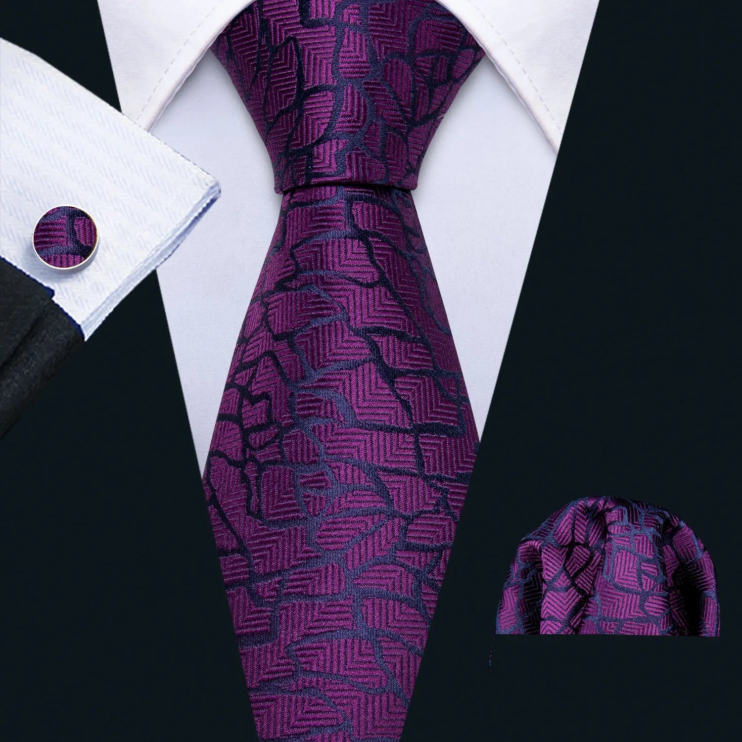 Cravate Homme en Soie Violette Unie avec Pochette Barry.Wang, Ensemble de Cravate et Mouchoir de Poche, Nœuds Papillons Floraux Paisley pour Homme, Cadeau pour Fête, Marié
