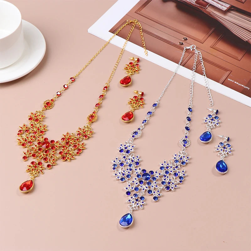 Flower & Water Drop Bridal Necklace & Earring Set