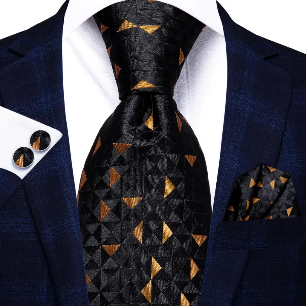 Silk Necktie Gift Set | Groom & Groomsmen Wedding Tie with Pocket Square & Cufflinks