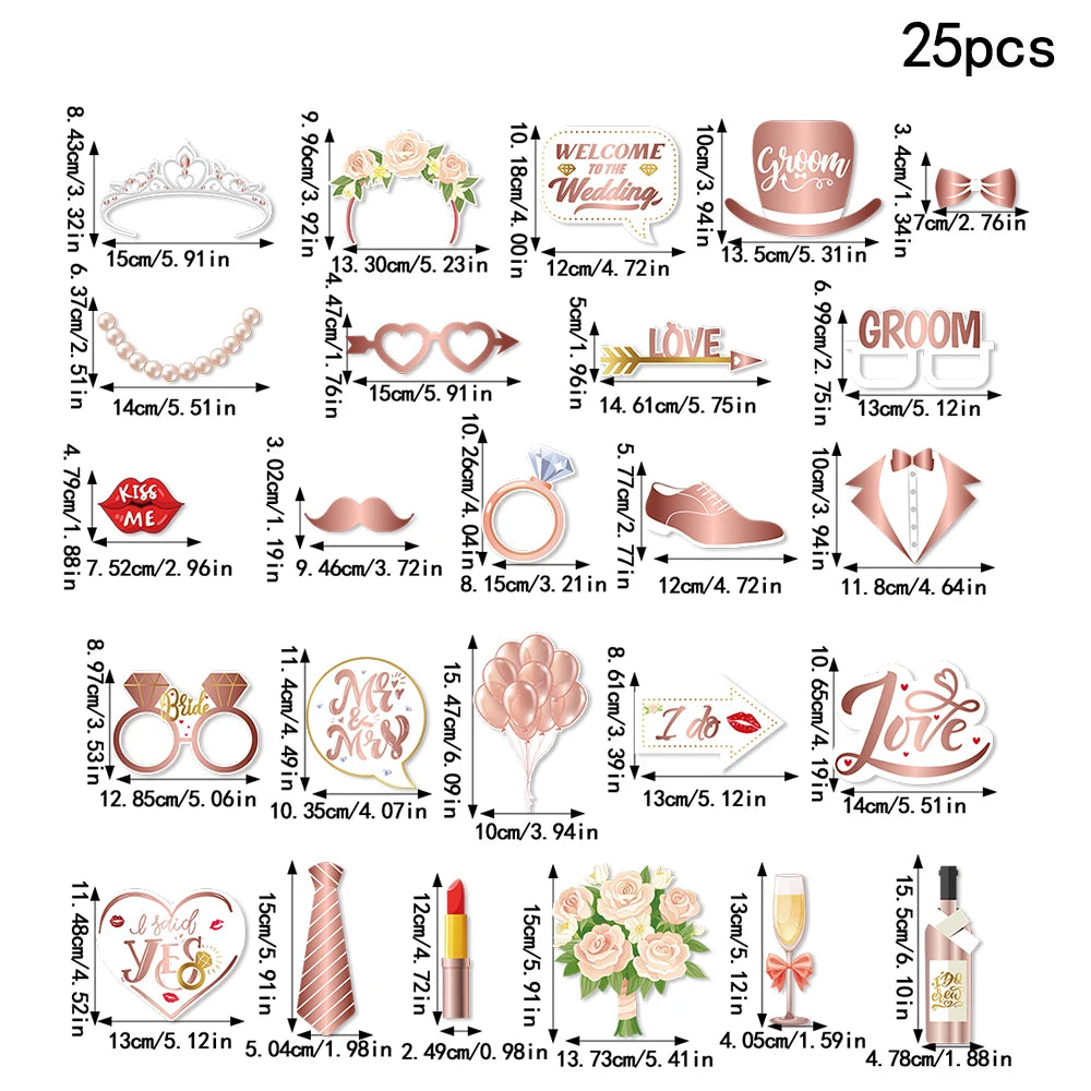 25 accessoires amusants en papier pour photomaton de mariage "Just Married" - Pour selfies, enterrement de vie de jeune fille, fête de mariage, décoration.