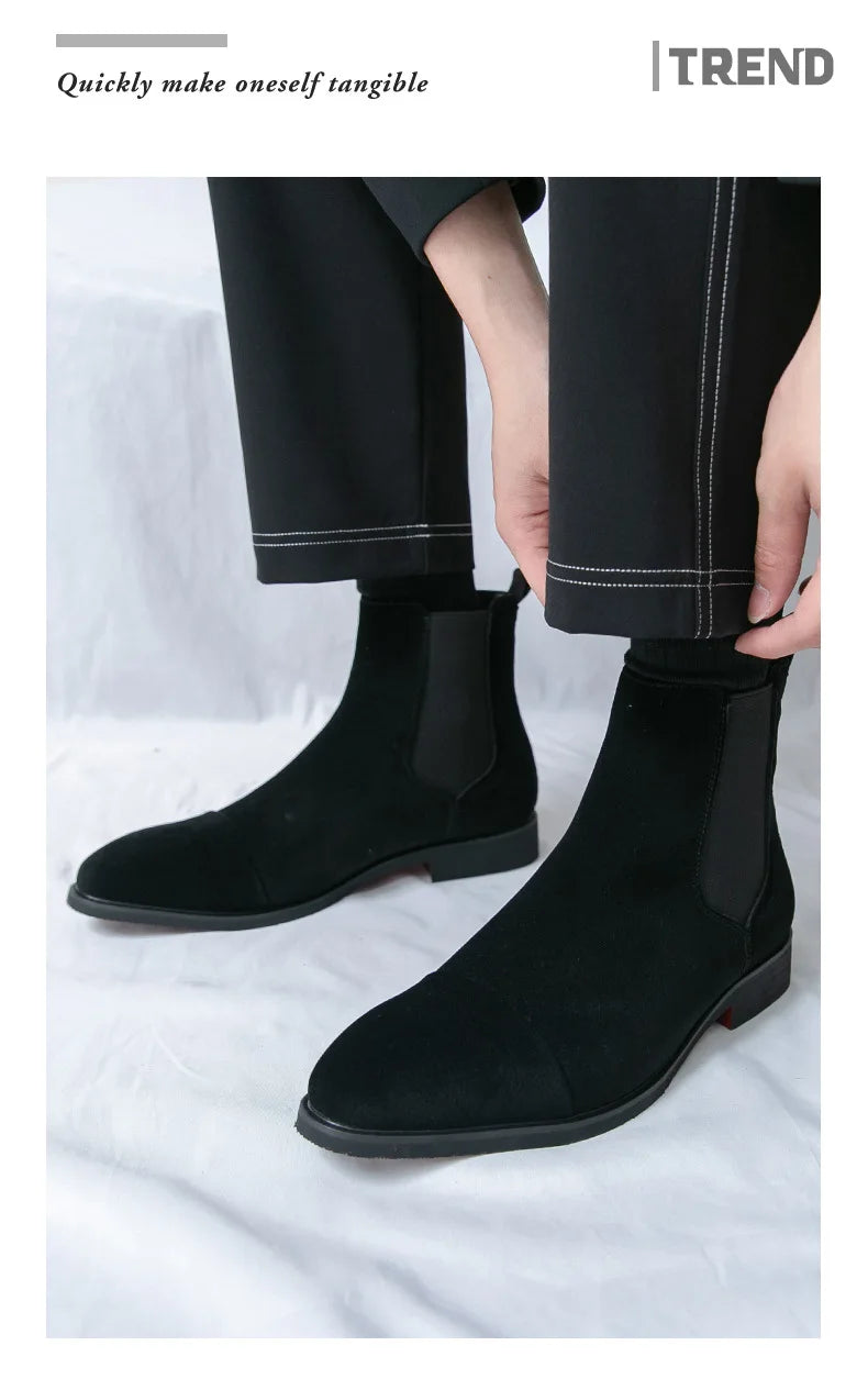 Bottes Cheville Homme Affaires Semelle Rouge Bout Pointu Bottines Habillées Britanniques Chaussures Hautes en Cuir Décontractées Chelsea Homme à Enfiler