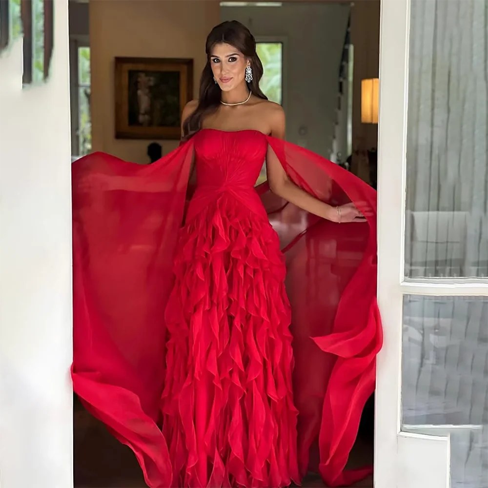 Robe de mariée élégante rouge bustier plissée ligne A robes de soirée pour femmes robes de soirée longues personnalisées