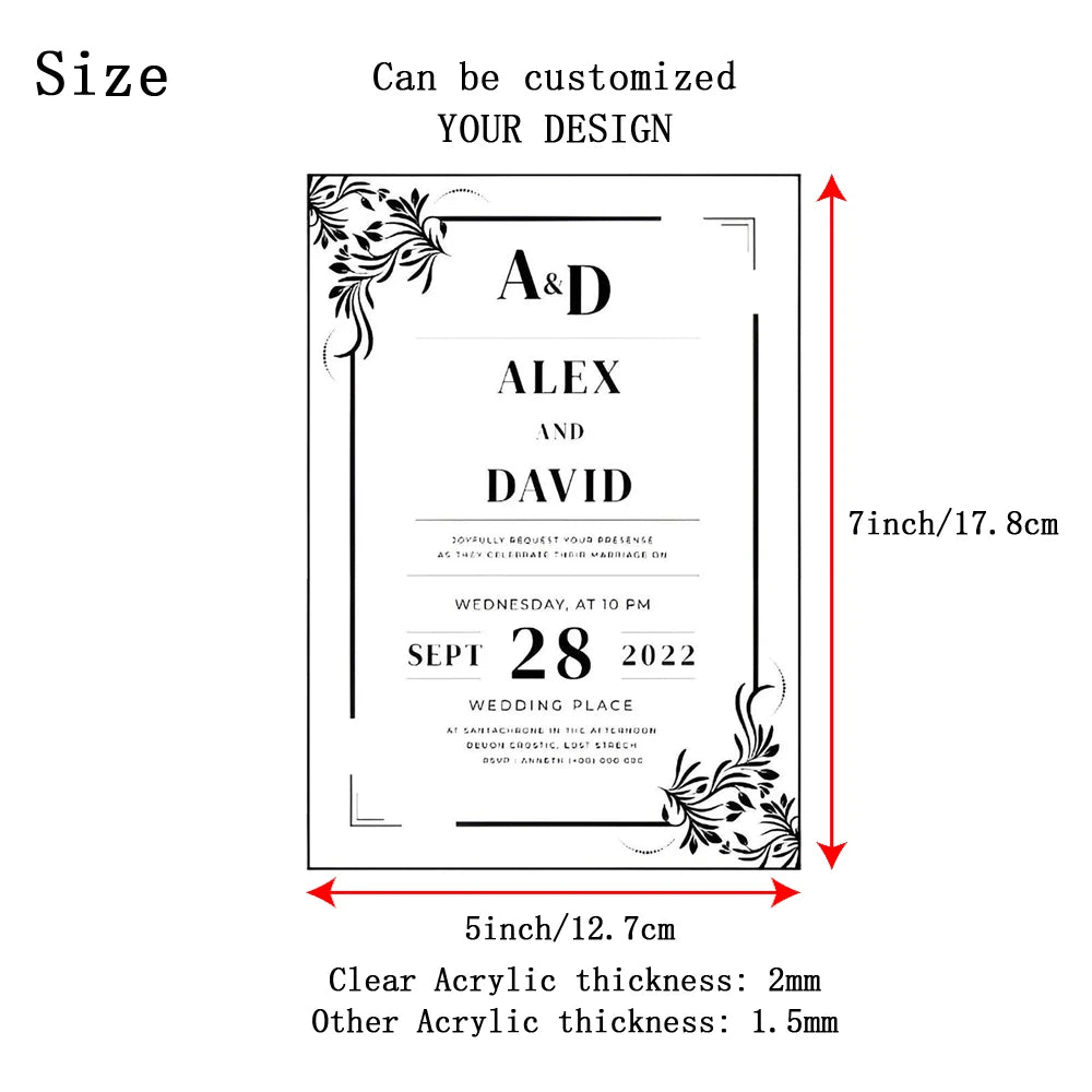 5/20pcs Personalized Acrylic Wedding Invitations Custom Acrylic Invitations Gold Acrylic Invitation ENVELOPE NOT INCLUDED