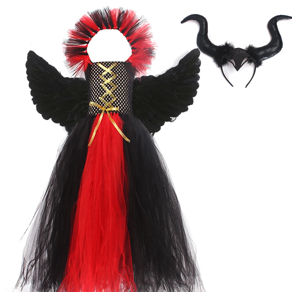 Costume de petite fille vampire gothique Robe de reine maléfique Tutu pour Halloween Fête cosplay Vêtements pour enfants Déguisement
