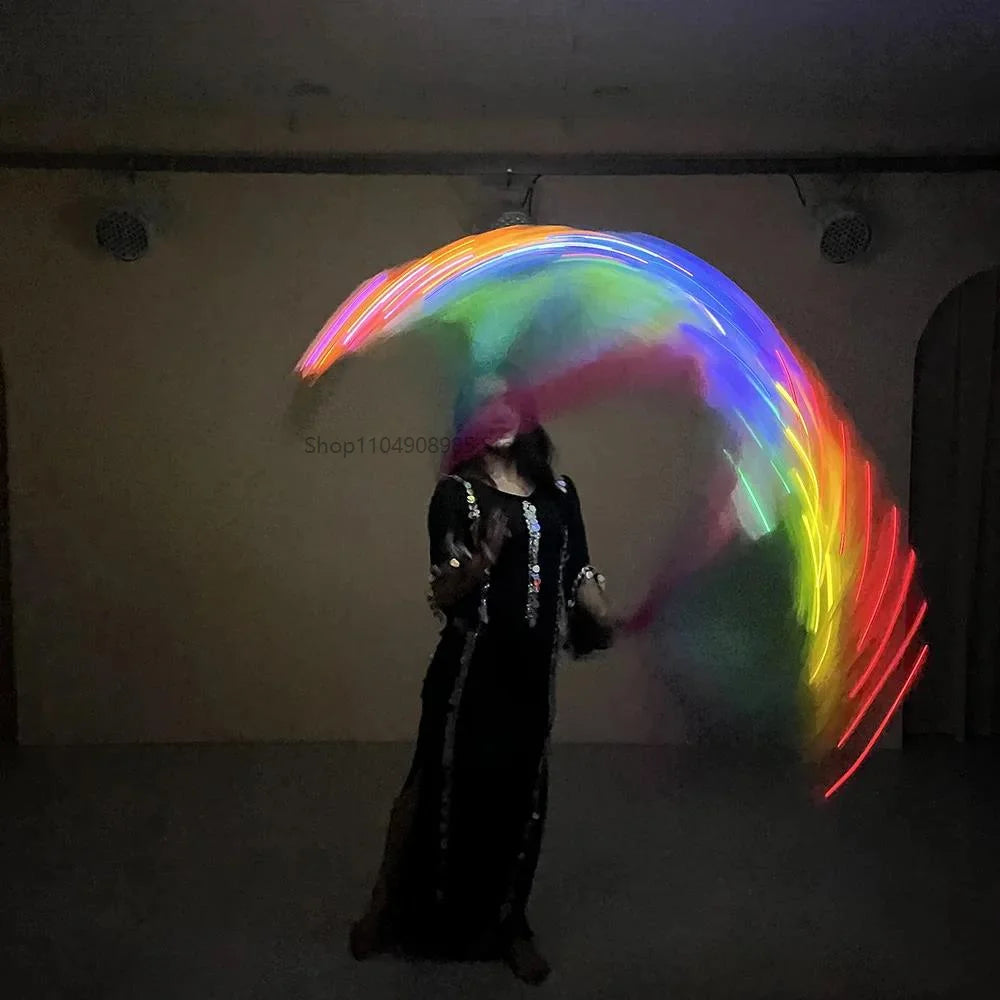 Voile Poi LED pour Femmes Voiles de Danse du Ventre Balle Poi de Danse Orientale Couleur Arc-en-Ciel avec Voile Fête Mariage Ruban LED Coloré