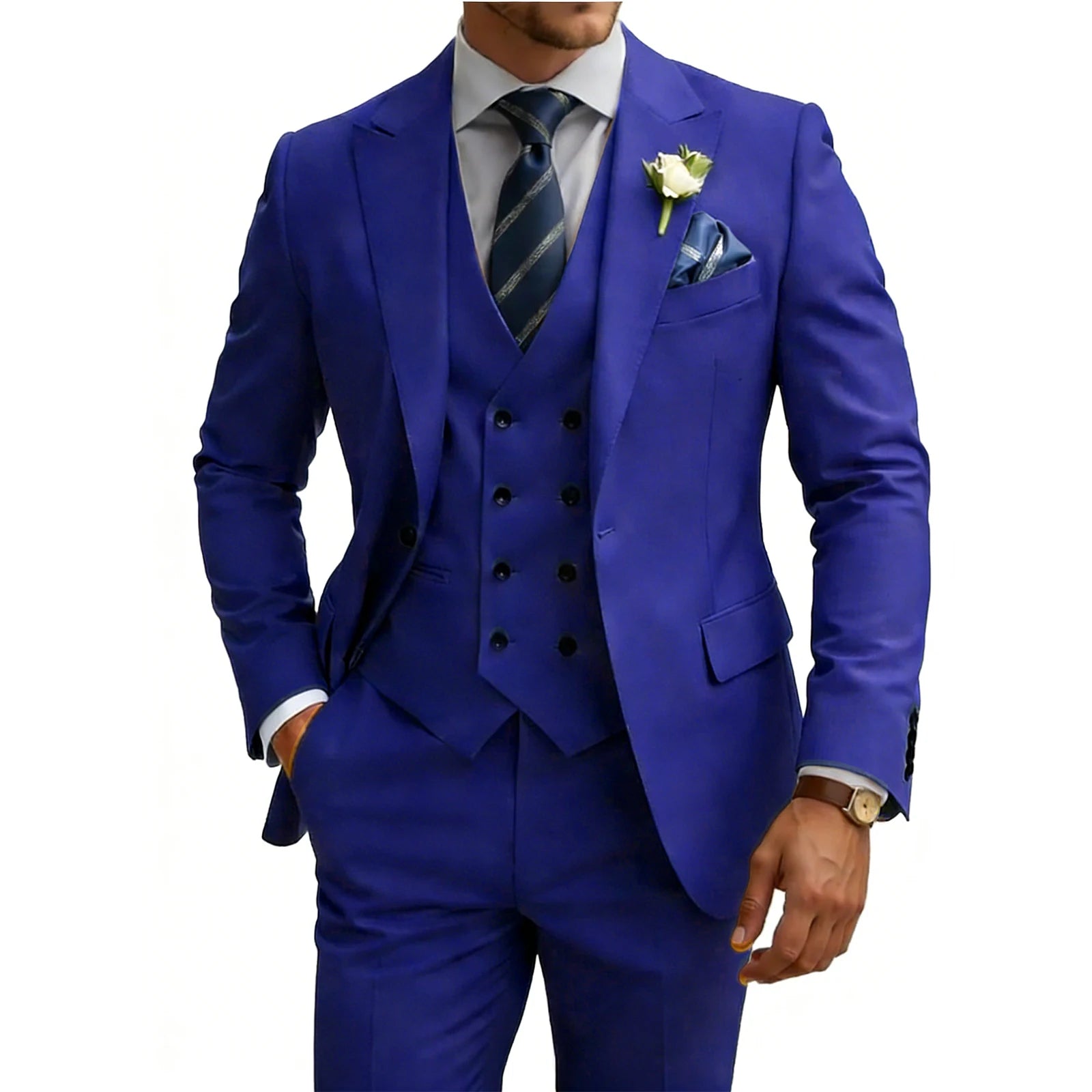 Costume 3 Pièces Slim Fit Homme Double Boutonnage Mariage Bal de Promo Costumes Formels Affaires Dîner Smoking