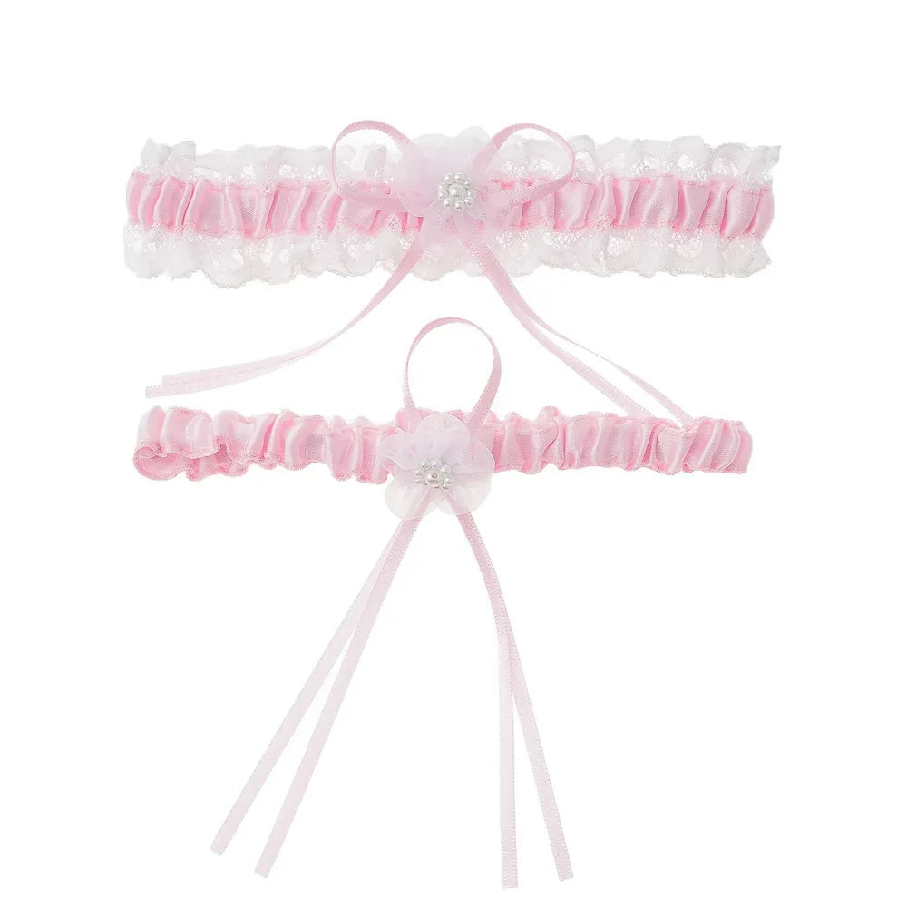 Jarretelle de Mariage avec Fleur et Perles, Bande de Satin, Accessoires de Mariée, Cosplay, Fête, Boucle de Jambe Florale Élastique