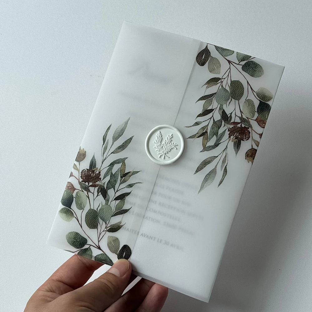 20pcs Watercolor flower Vellum  Wrap suitable for a 5 x 7 Wedding Invitation,vellum jacket,custom invitation