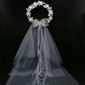 Voile de Couronne de Mariée Élégant Blanc Européen et Américain Bandeau pour Femmes Nœud de Mariage Couronne de Fête Accessoire de Cheveux