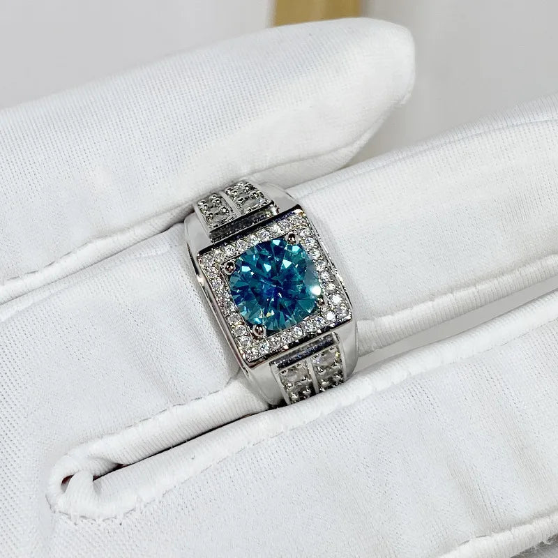 Bague de mariage ajustable ouverte pour homme en zircon bleu-vert pleine pavé, bijou tendance hipster pour le marié