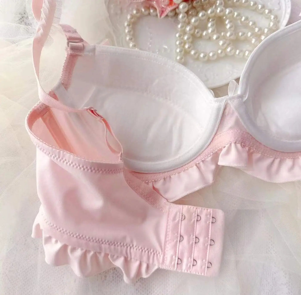 2023 New Arrival 100% Real Photo Lolita Fashion Kawaii Cute college girl Push Up Ruffle Bra Panties Set Underwear Brief Lingerie