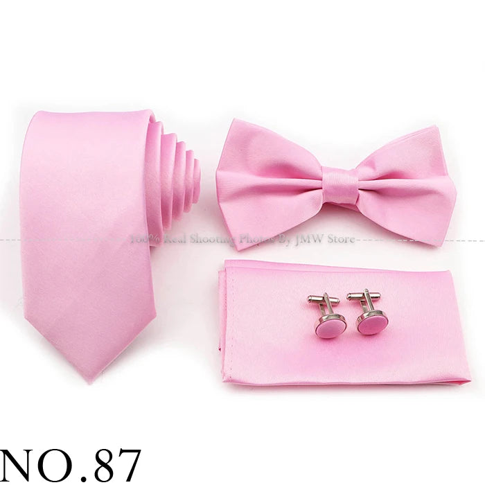 Ensemble cravate et nœud papillon violet bleu sauge vert en polyester, boutons de manchette et broche pour costume de marié, cravate de mariage, accessoire de chemise