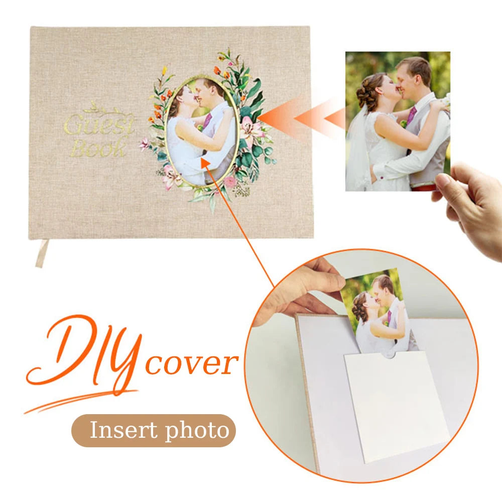 Personalized Wedding Guest Book Flowers Elegant Wedding Reception Signing Book Photo Album Signature Message Book Mariage Gift