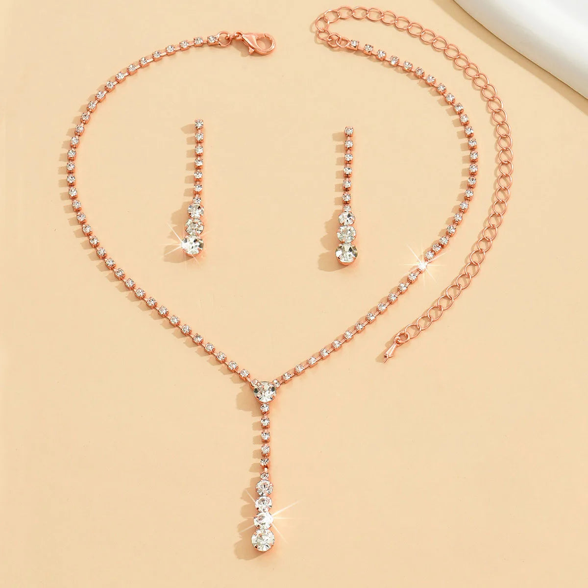 Parure collier et boucles d'oreilles de mariée Goutte de cristal scintillant