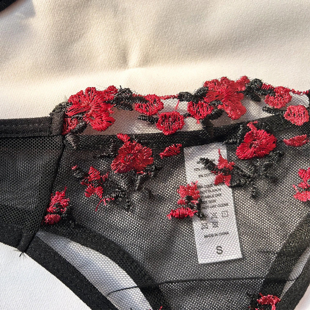 Ensemble de lingerie sexy fantaisie en dentelle érotique pour femme, 2 pièces, sous-vêtements transparents brodés, soutien-gorge et culotte érotiques magnifiques
