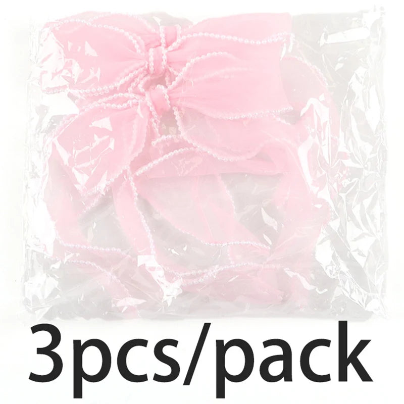 (3 pièces/paquet) 22,3*14,5cm Ruban en organza à bord perlé et nœud, dentelle, décoration de mariage, fleurs, emballage cadeau, accessoires vestimentaires