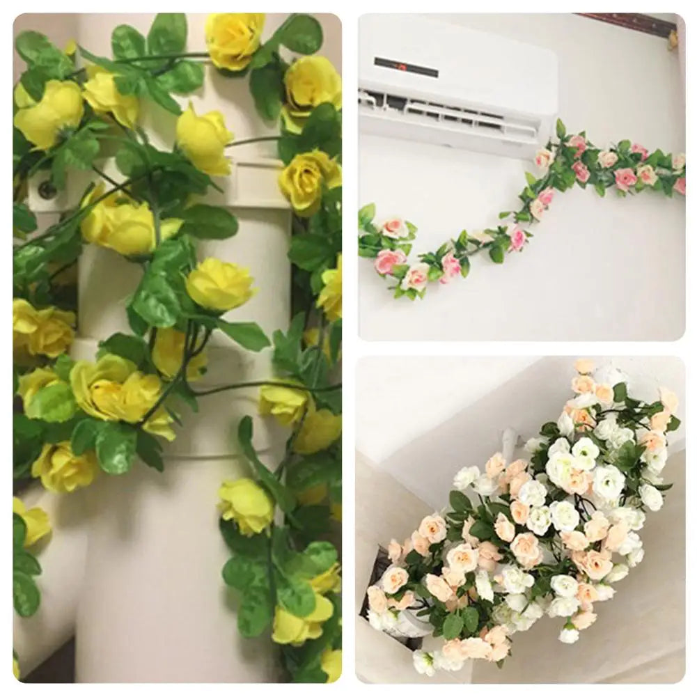 2.3M Guirlande de roses rouges artificielles en soie pour décoration de mariage, fausses fleurs pour la maison, décoration de chambre, vigne florale verte