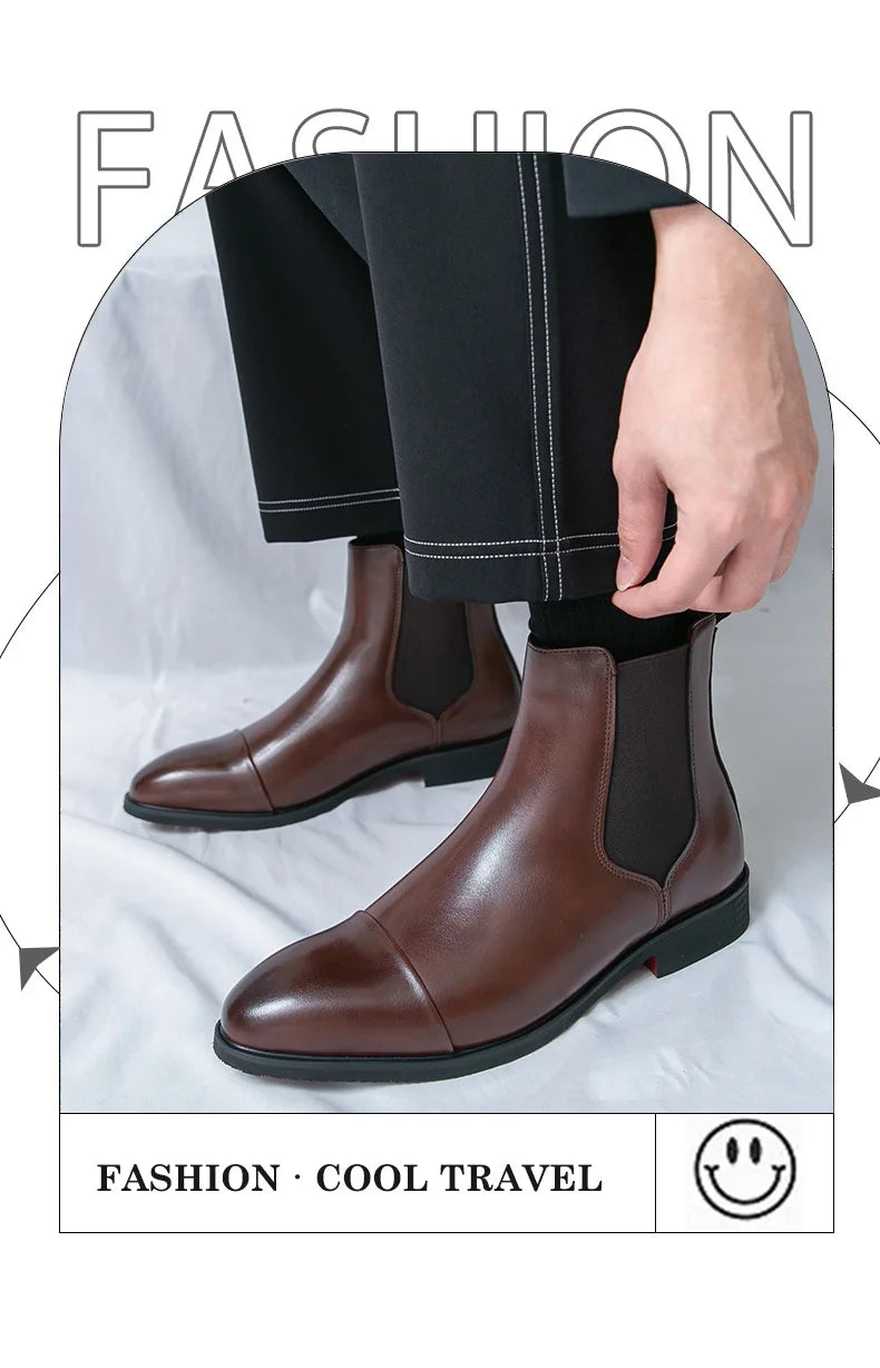 Bottes Cheville Homme Affaires Semelle Rouge Bout Pointu Bottines Habillées Britanniques Chaussures Hautes en Cuir Décontractées Chelsea Homme à Enfiler
