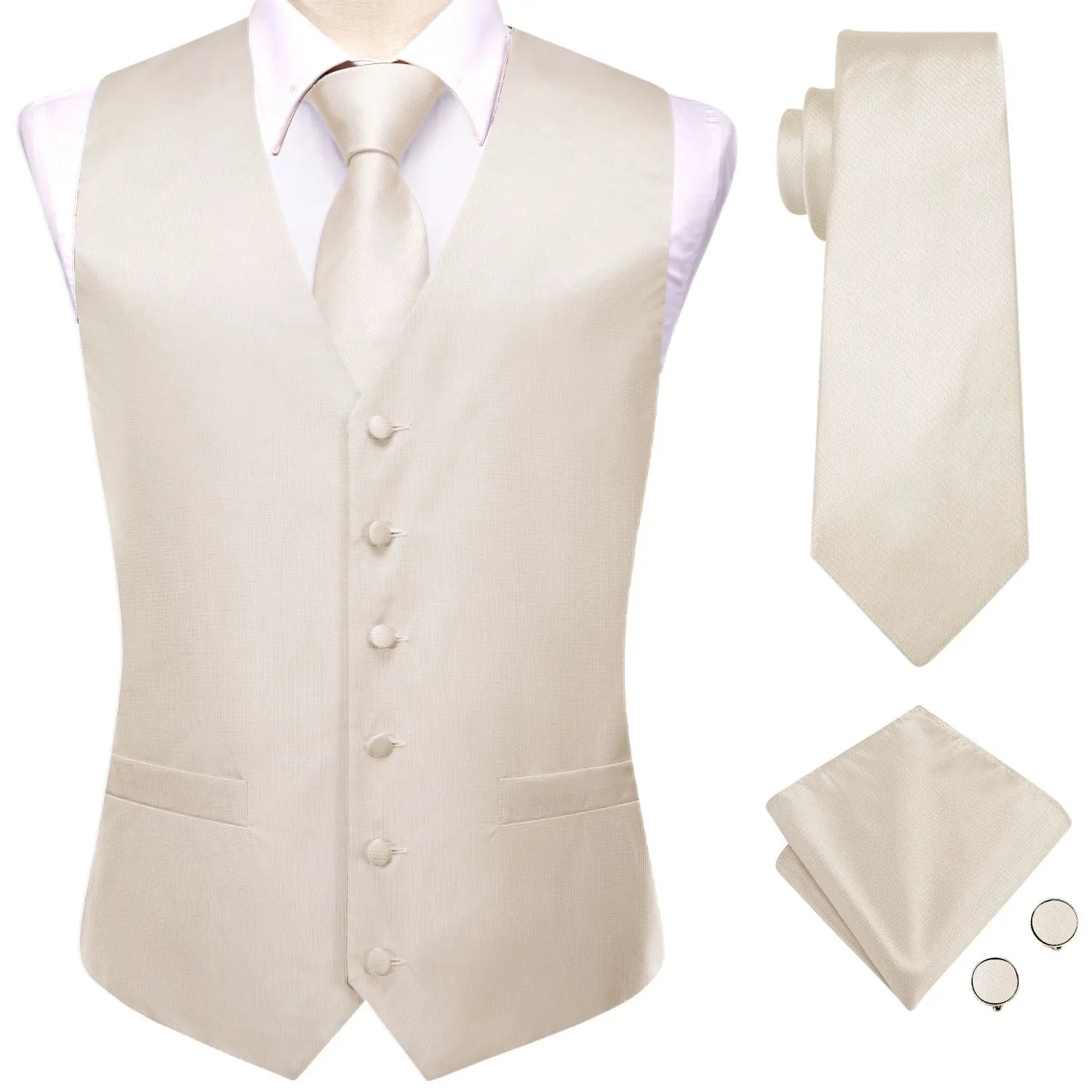 Gilets de costume en soie Hi-Tie pour homme, 4 pièces, tissés, vert sauge uni, gilet, cravate, pochette, boutons de manchette, pour affaires, mariage, robe, veste de taille
