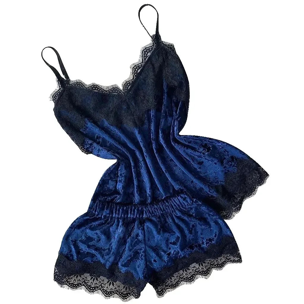 Ensemble Pyjama Velours Automne Hiver Femme Lingerie Sexy Vêtements de Nuit Mignon Débardeur et Short Ensembles Pyjama Loungewear