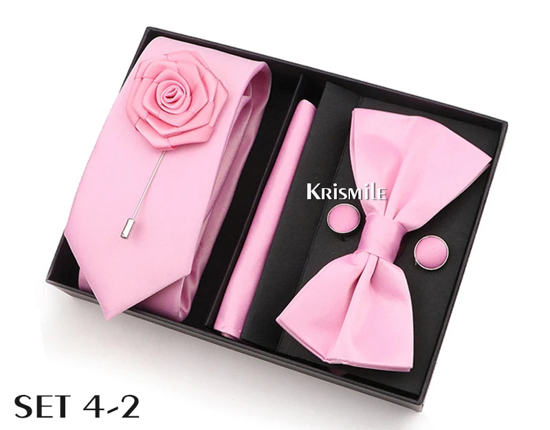 Men's Tie Box Gift Set | Necktie, Bow Tie, Pocket Square, Cufflinks & Brooch