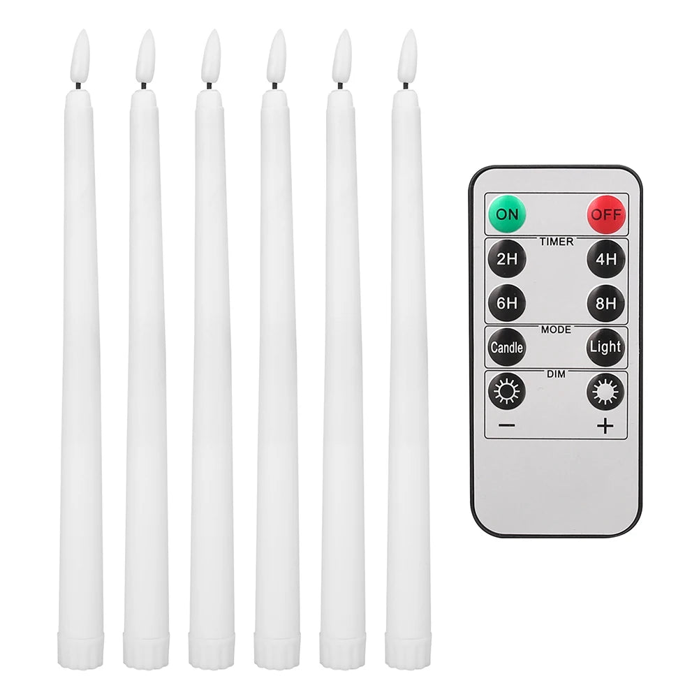 6/12 Bougies Coniques LED Sans Flamme Ivoire Vacillantes avec Télécommande Mèche 3D à Piles Bougie de Fenêtre de Noël Décor de Mariage