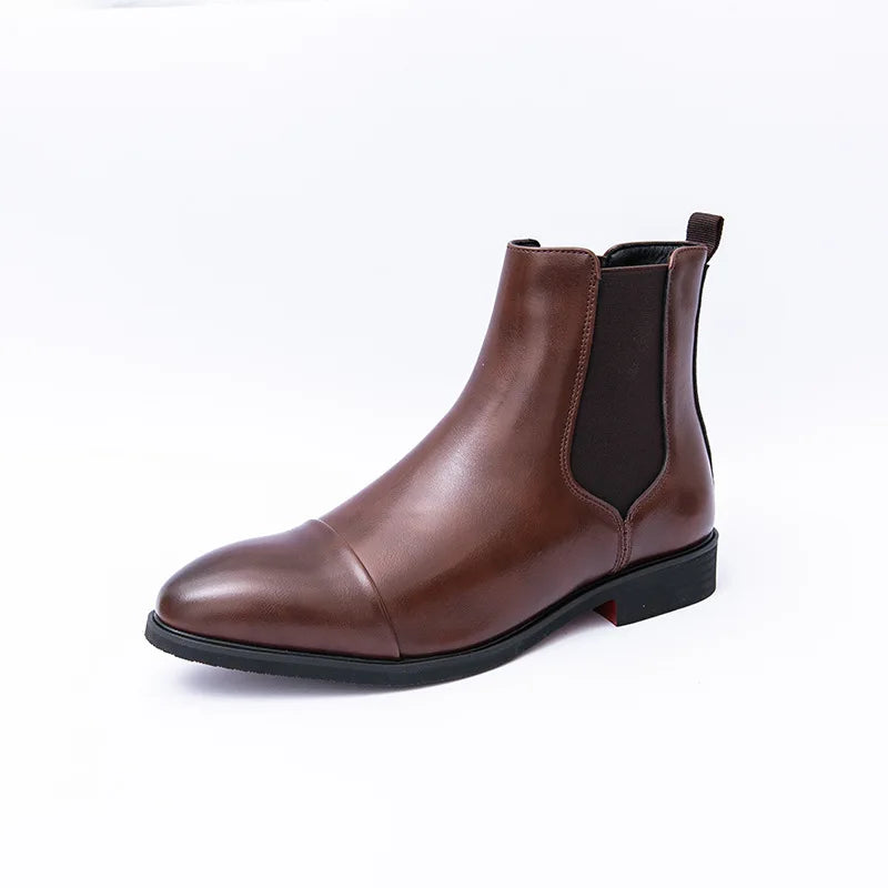 Bottes Cheville Homme Affaires Semelle Rouge Bout Pointu Bottines Habillées Britanniques Chaussures Hautes en Cuir Décontractées Chelsea Homme à Enfiler