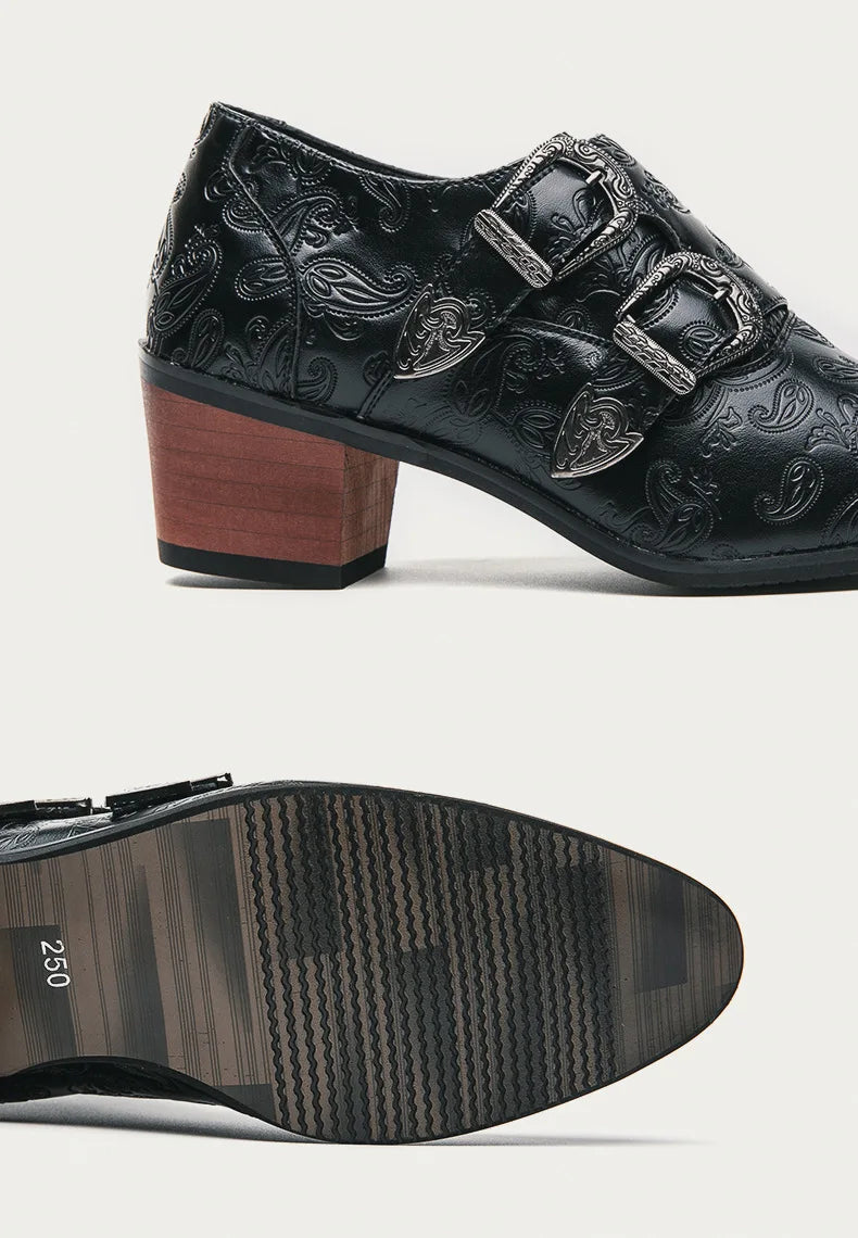 Chaussures de mariage pour hommes Tendance Coupe ajustée Pointues Talon haut Chaussures à enfiler Respirantes en cuir Chaussures habillées classiques vintage pour hommes