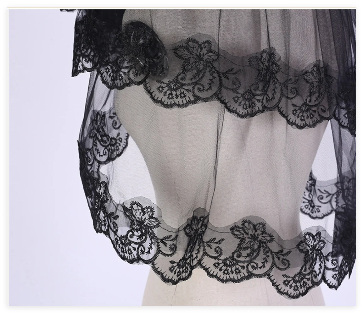 Wedding Veils For Bridal Lace Embroidery Edge Tulle White Black Veil For Halloween Bachelorette Party Headdress Accessories