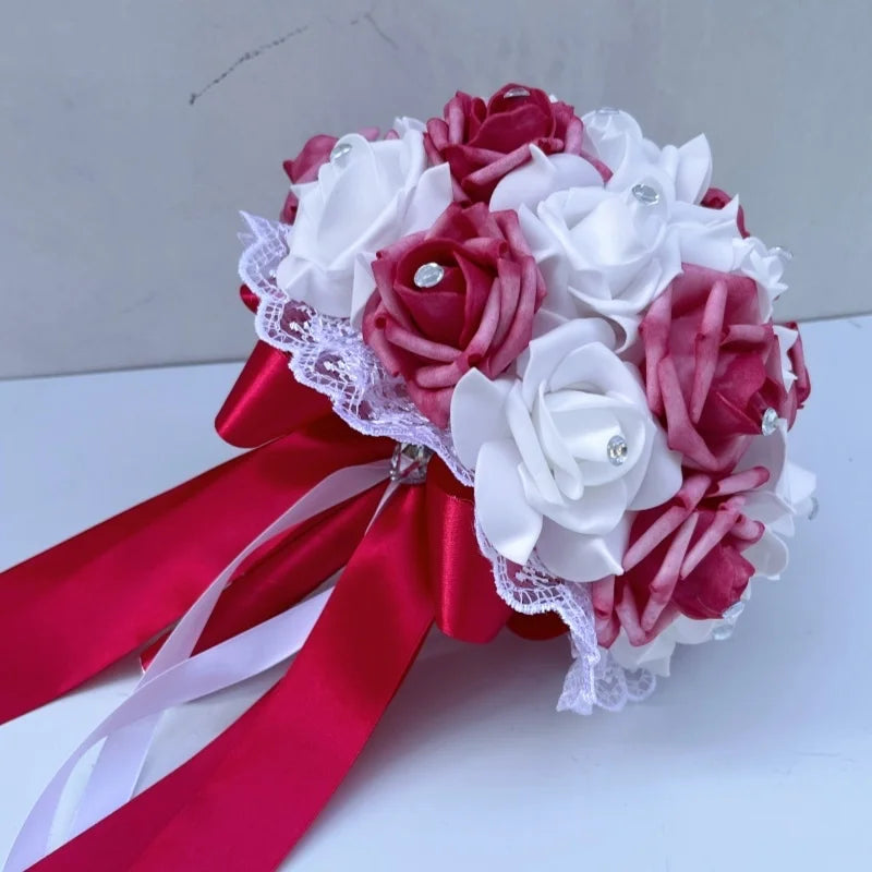 Handmade Blue & White Artificial Rose Bridal Bouquet