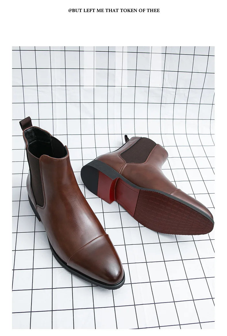 Bottes Cheville Homme Affaires Semelle Rouge Bout Pointu Bottines Habillées Britanniques Chaussures Hautes en Cuir Décontractées Chelsea Homme à Enfiler