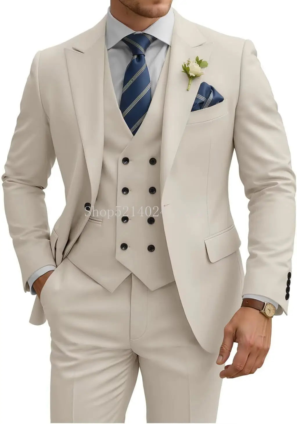 Costume Homme 3 Pièces Slim Fit Double Boutonnage Mariage Bal de Promo Dîner d'Affaires Formel Tuxedo