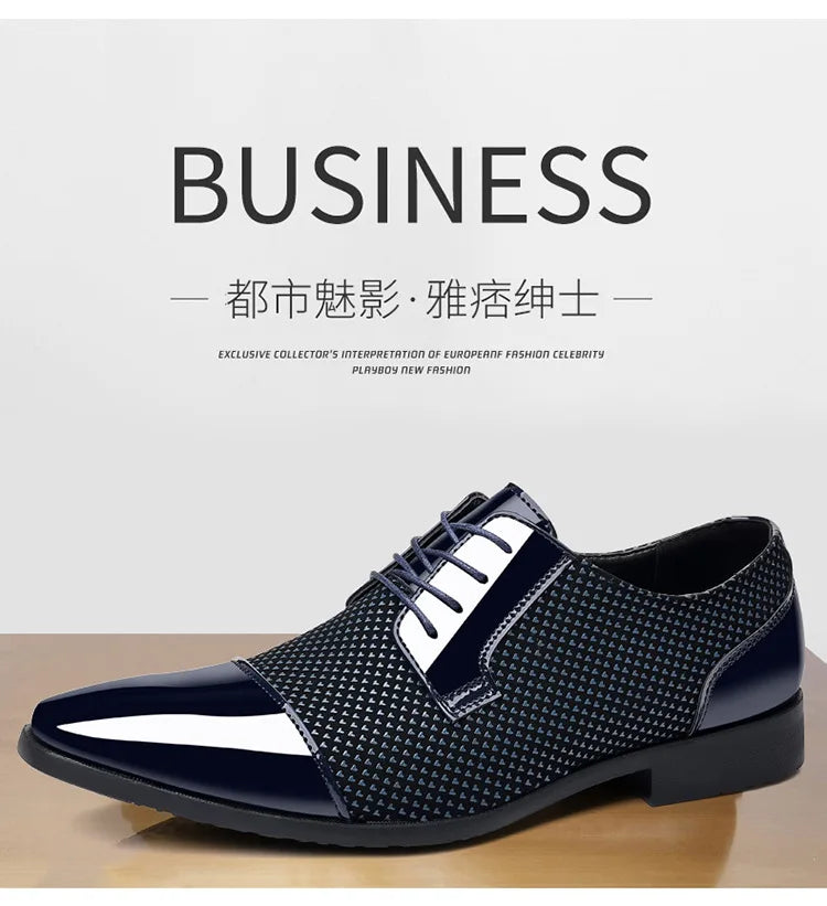 Chaussures habillées classiques tendance pour hommes Richelieus en cuir verni Chaussures de mariage formelles en cuir noir à lacets 2023