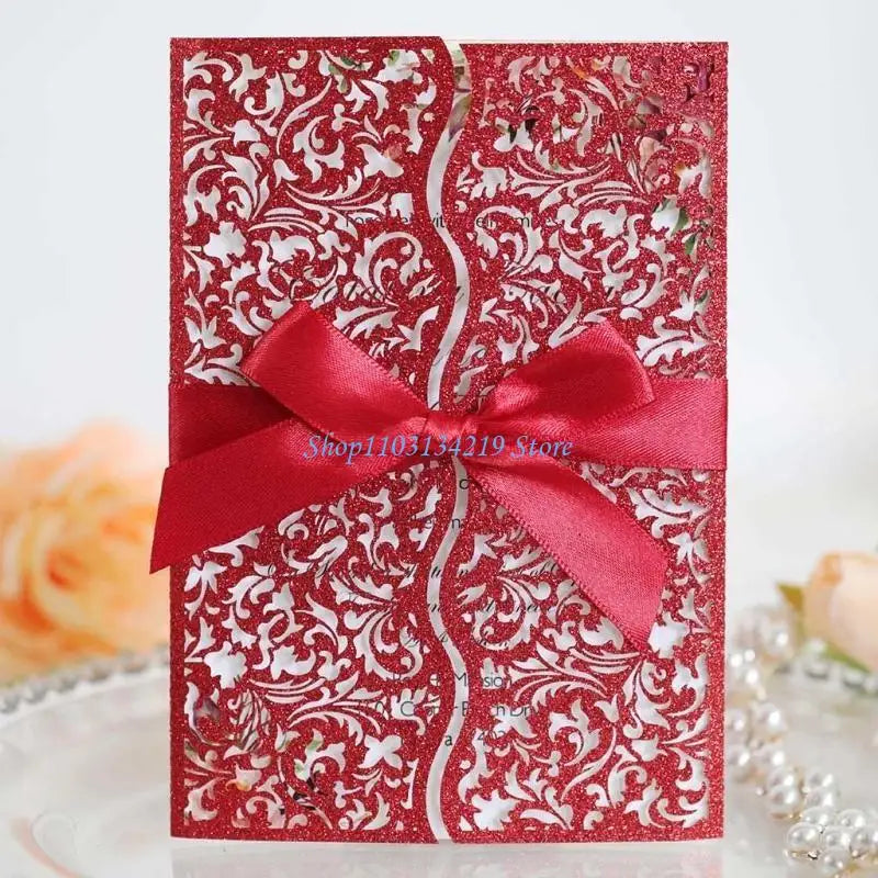20 cartes d'invitation à paillettes creuses avec enveloppes et ruban pour mariage, Saint-Valentin, fête prénuptiale, fournitures de fête