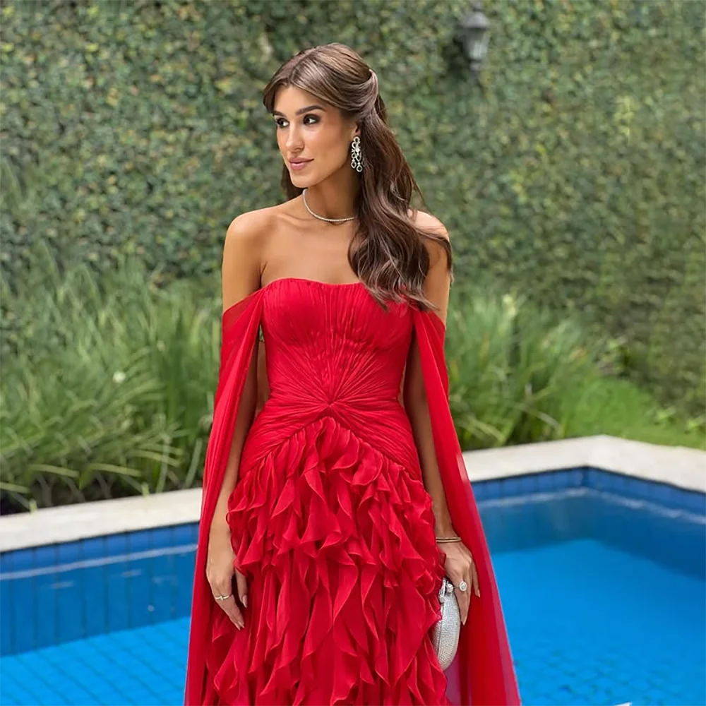Robe de mariée élégante rouge bustier plissée ligne A robes de soirée pour femmes robes de soirée longues personnalisées