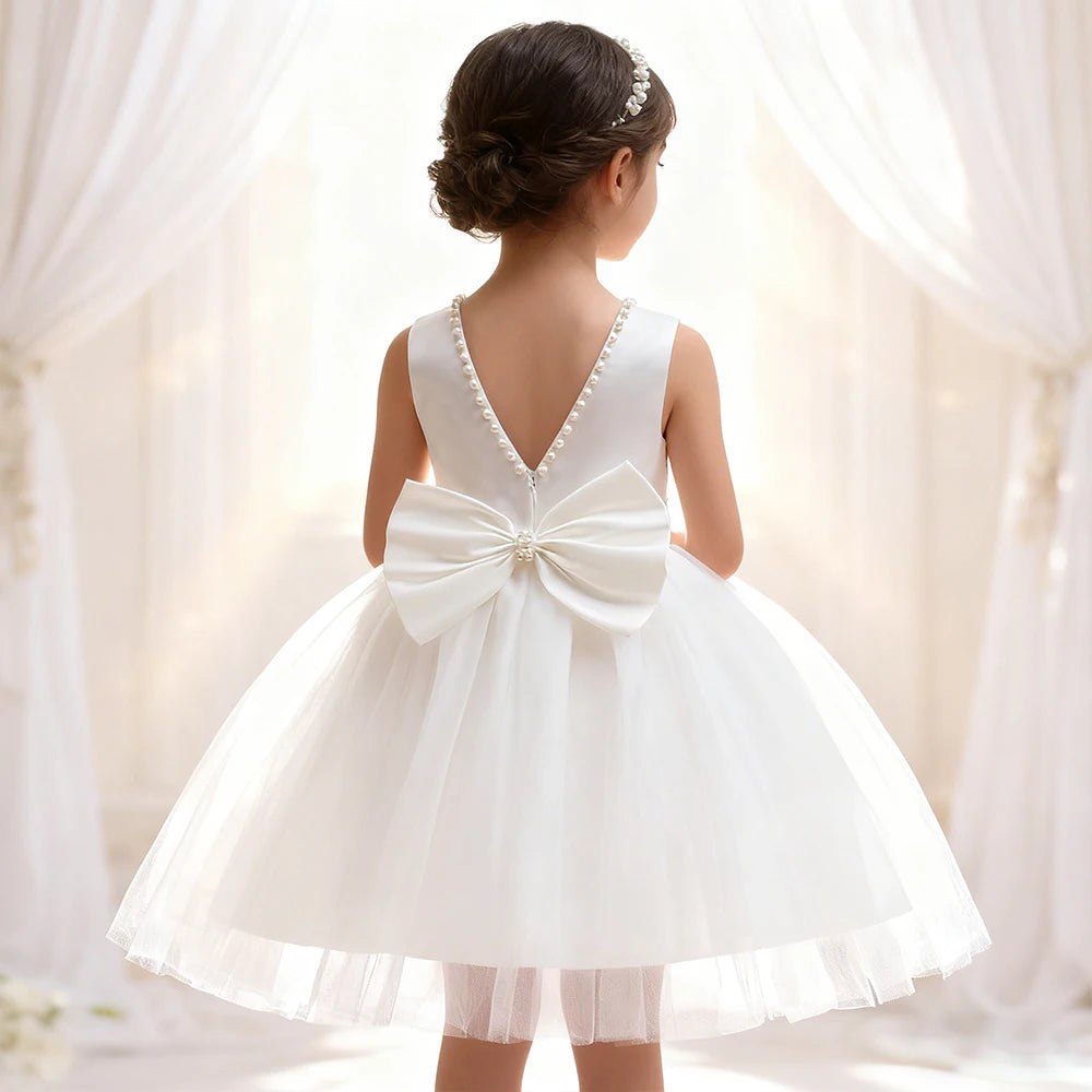 Evening Dress Gown for Girls Weddings Bridesmaid Costume Flower Girl Princess Dress White Dress Kids Baptismal Ceremony Clothes