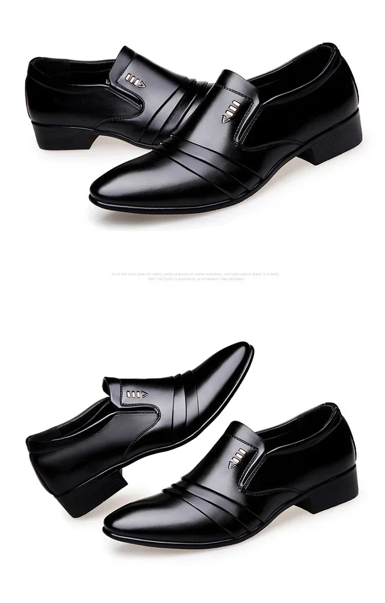 Chaussures habillées pour hommes en cuir PU, mocassins d'affaires tendance pour hommes, chaussures noires pointues Oxford respirantes pour mariage formel