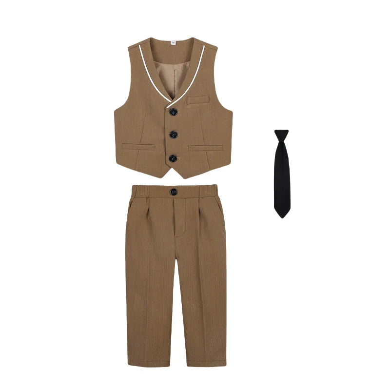 Ensemble gilet et pantalon pour garçons avec cravate, costume habillé formel, tenue de mariage ou communion pour adolescent, costume de performance de piano pour enfants