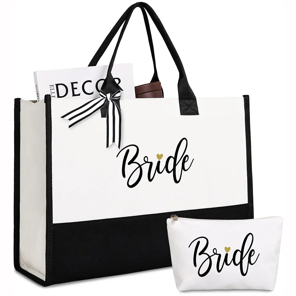 Bride Tote Bag & Makeup Bag Wedding Bride To Be Supplies Bridal Shower Gifts Bachelorette Party Engagement Honeymoon Accessories