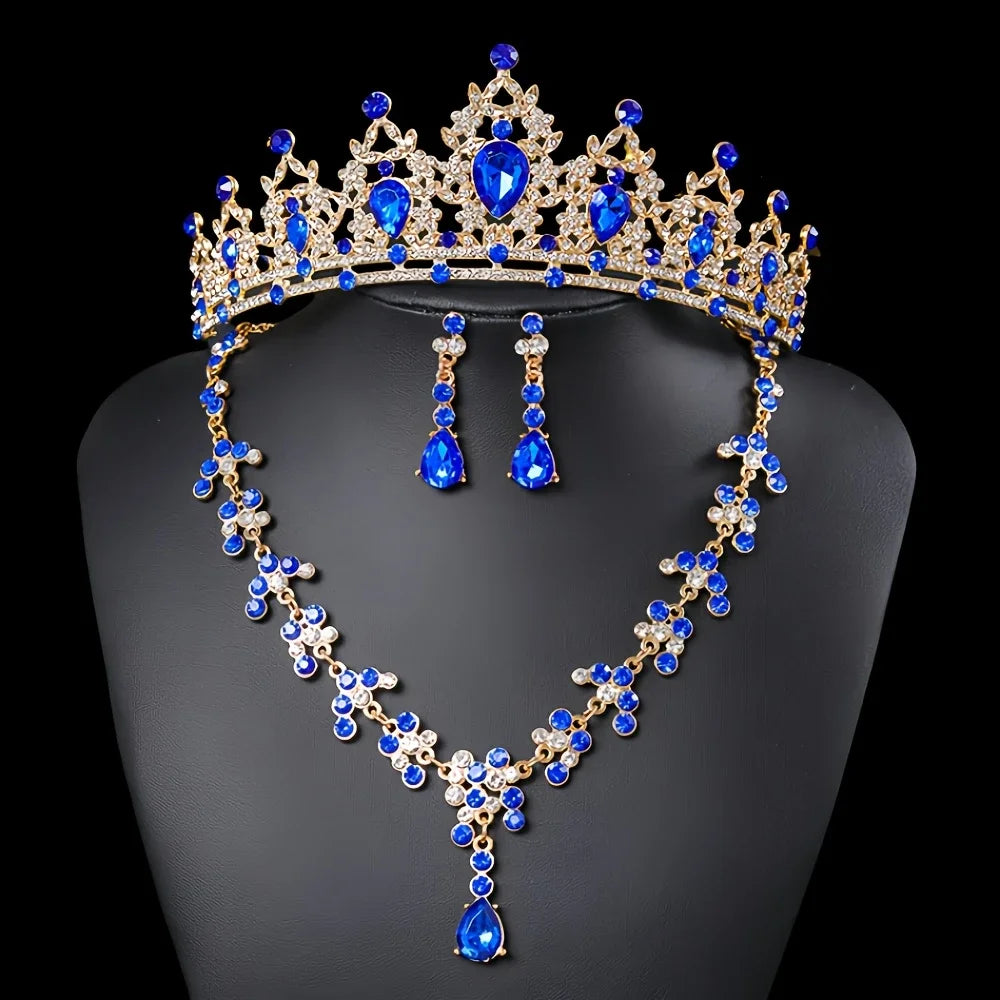 Accessoires de mariée tendance et élégants, parure 3 pièces : Couronne de mariée, collier, boucles d'oreilles, accessoires pour robe de mariée