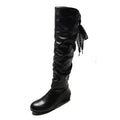 Chaussures Femme 2022 Printemps Bottes Hautes au Genou Rouge Noir Blanc Bottes Hautes Femme Plissées Talon Bas Décontracté Cuir Chaussures Longues Femme