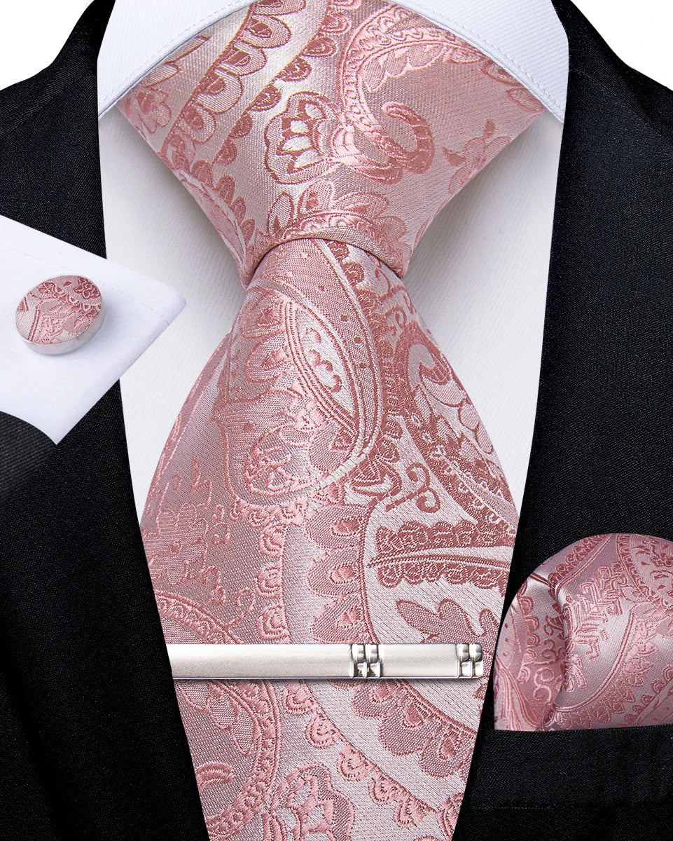 Men's Silk Paisley Tie Set – Pocket Square, Cufflinks & Tie Clip | Groom & Groomsmen