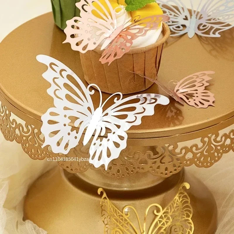 48pcs Gold Silver Hollow Butterfly Wall Stickers 3D Butterflies Bedroom Living Room Home Decoration Applique Wedding Decor