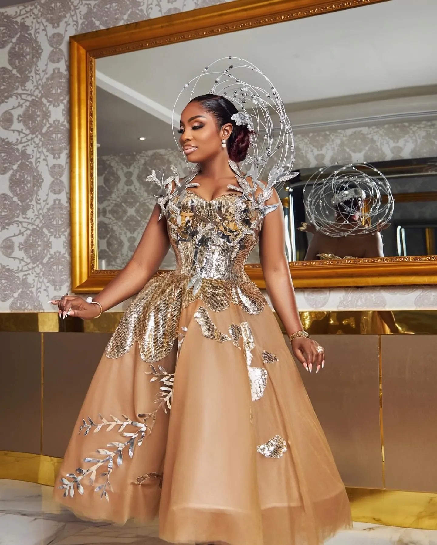 Robes de soirée en tulle pour occasions spéciales, Deuxième réception, Anniversaire, Fiançailles, Robes de bal dorées, Grandes tailles
