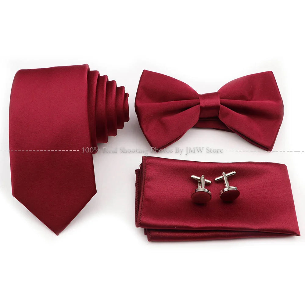Ensemble cravate et nœud papillon violet bleu sauge vert en polyester, boutons de manchette et broche pour costume de marié, cravate de mariage, accessoire de chemise