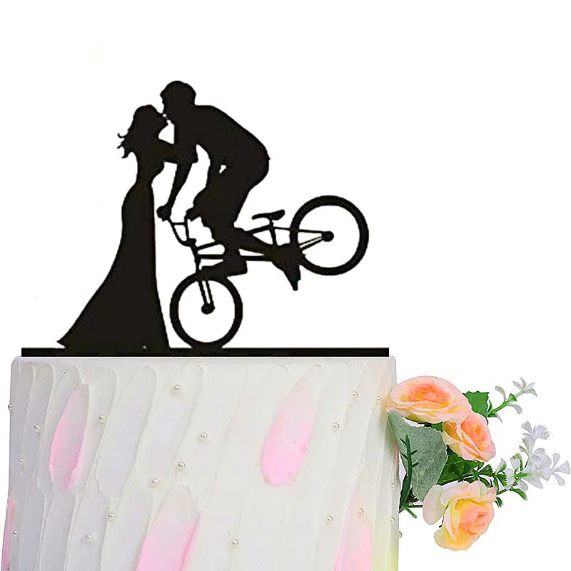 Funny Wedding Party Cake Topper Mariée Marié M. Mme Acrylique Noir Gâteaux de mariage Style Sport Mixte Couples Cake Décoration de mariage