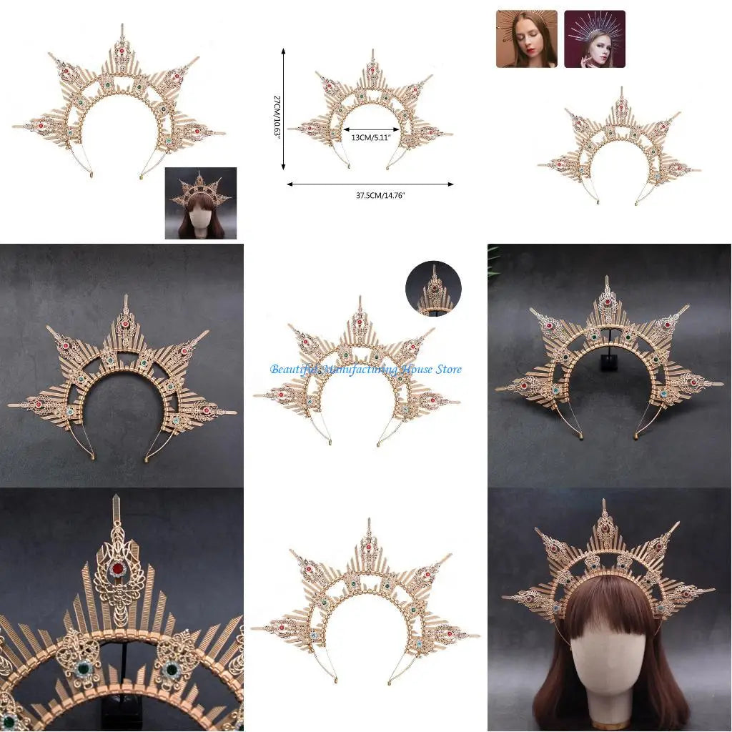 E56A Serre-tête gothique avec diadème, couronne de princesse en cristal pour fête de mariage