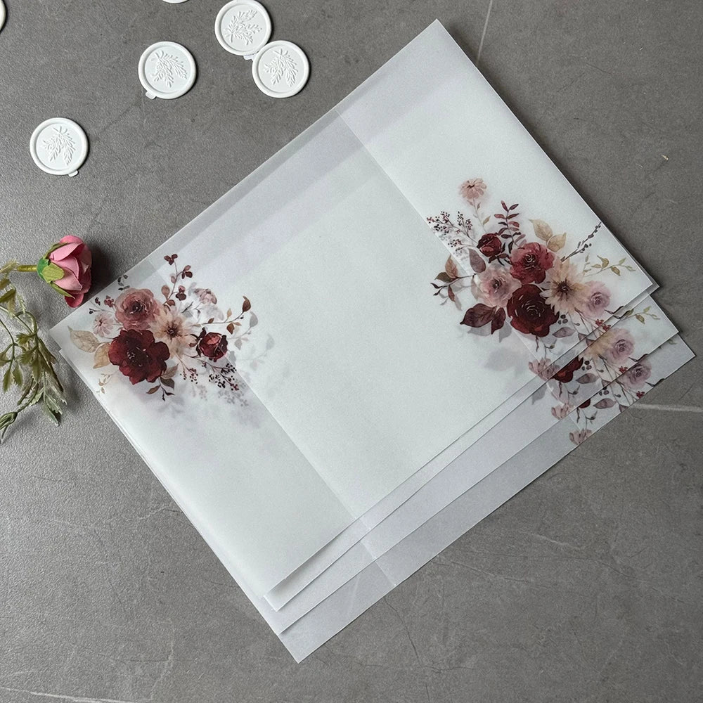 20pcs Watercolor flower Vellum  Wrap suitable for a 5 x 7 Wedding Invitation,vellum jacket,custom invitation